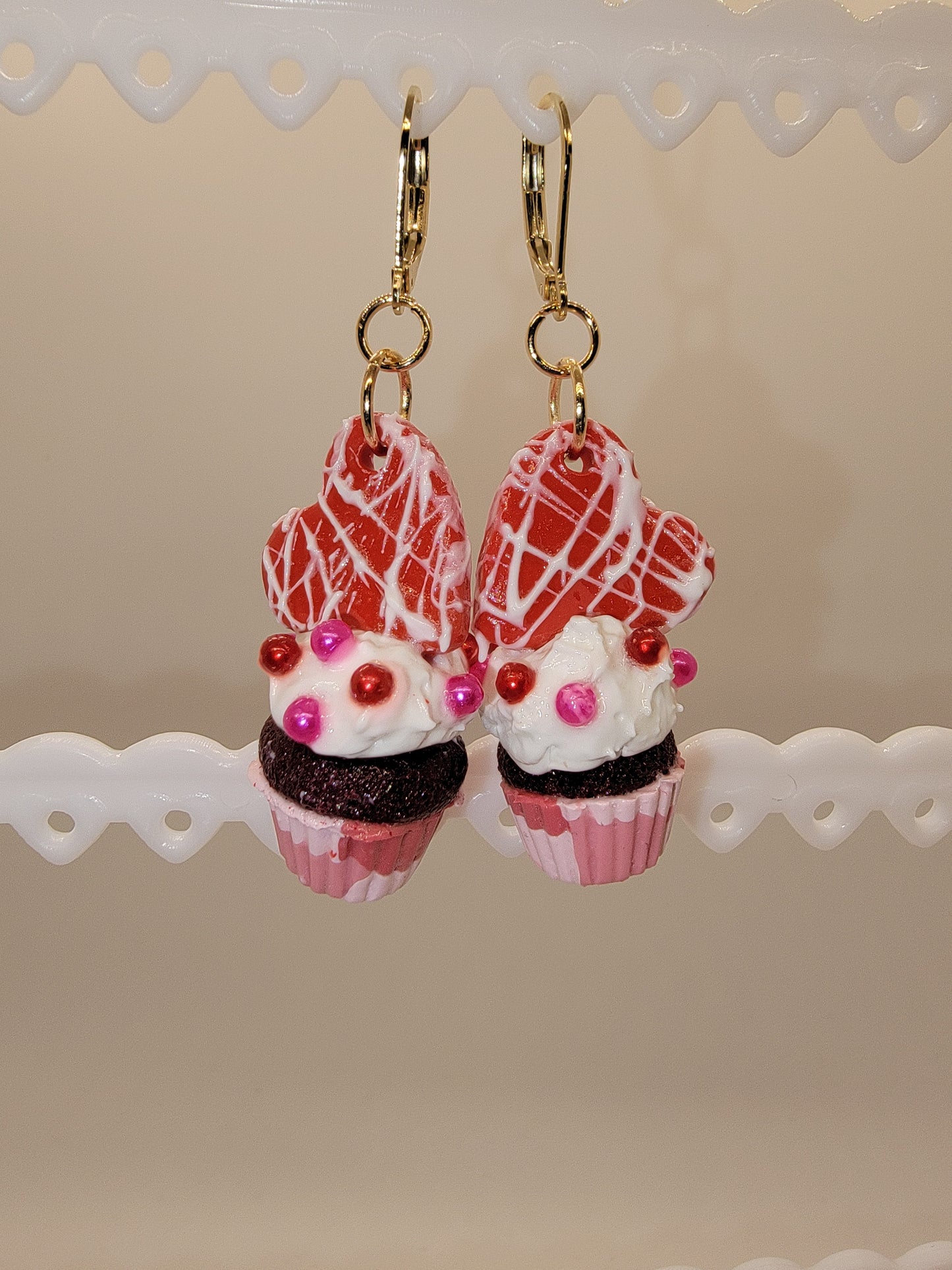 Heart mini cupcake earrings