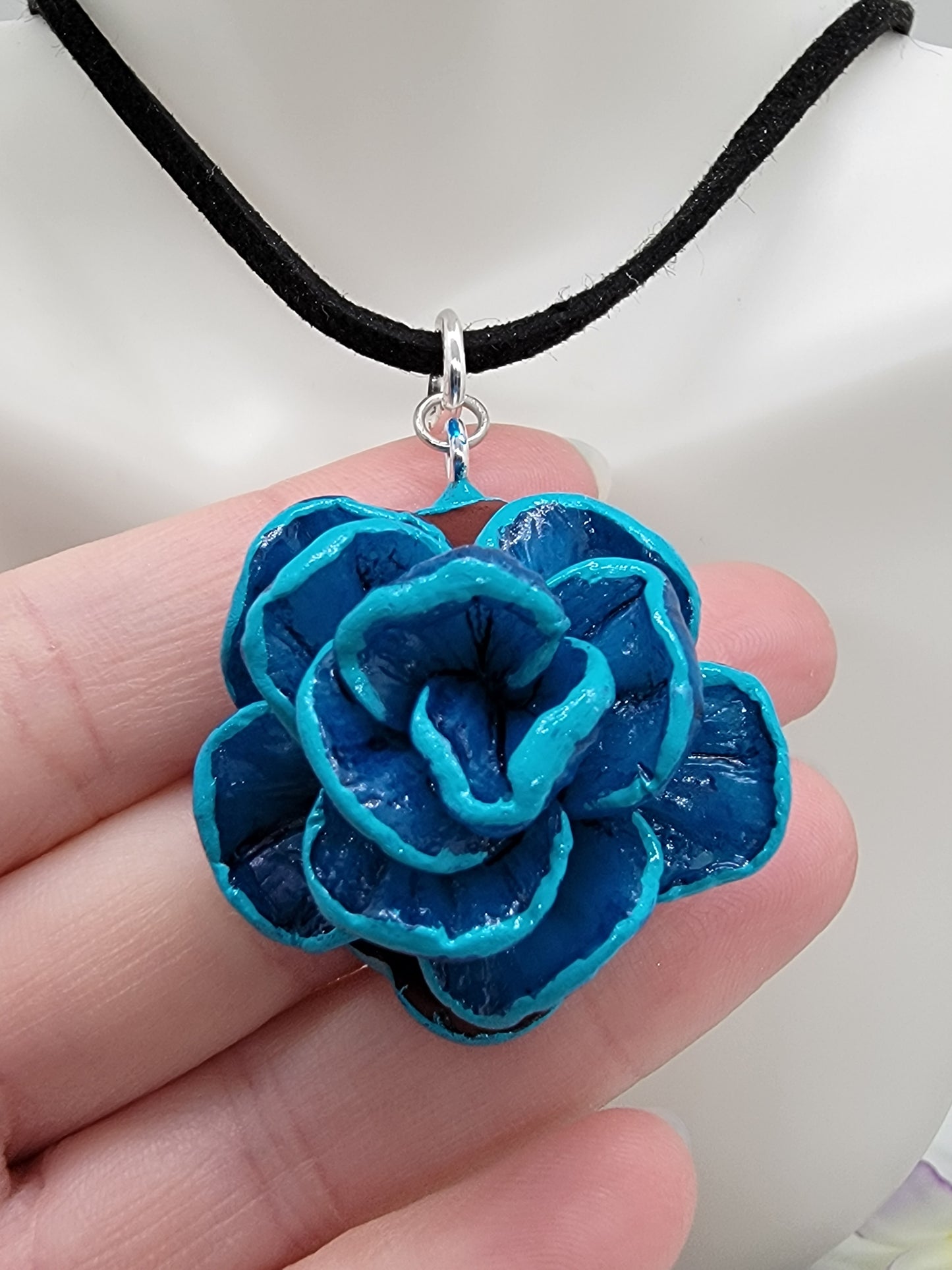 Blue rose necklace