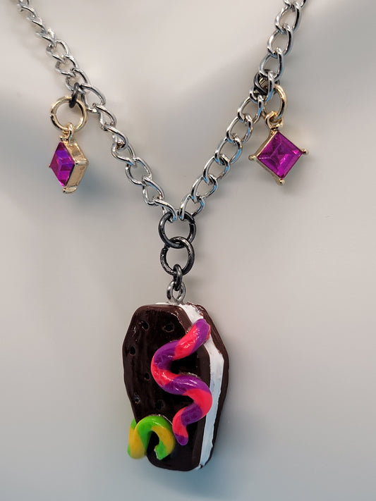 Worm ice cream coffin necklace