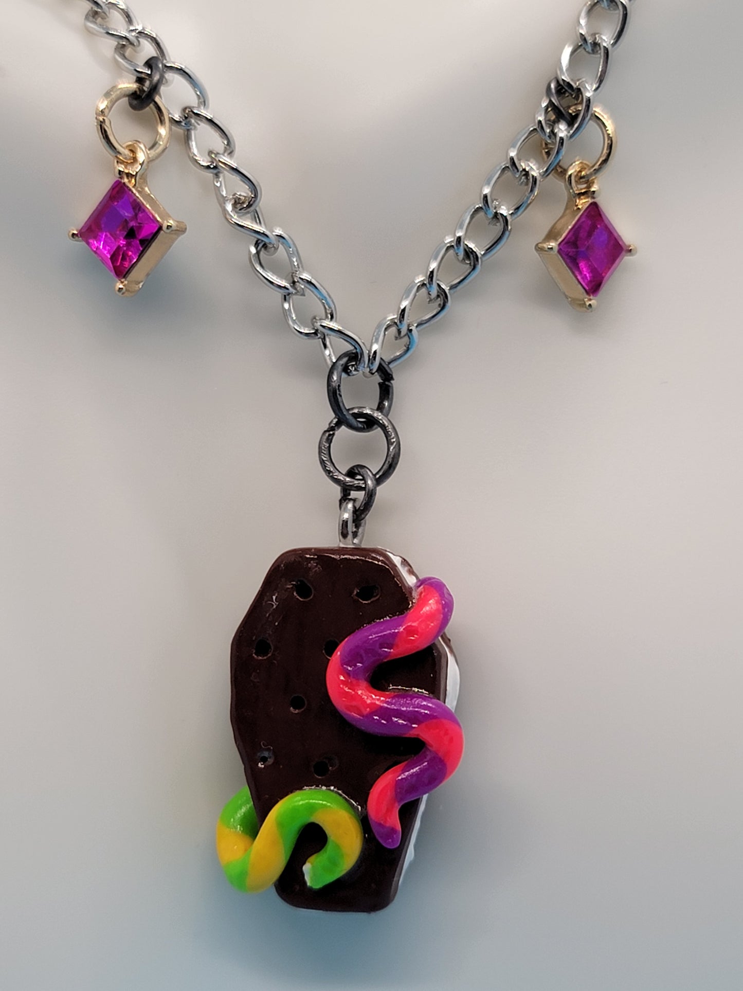 Worm ice cream coffin necklace