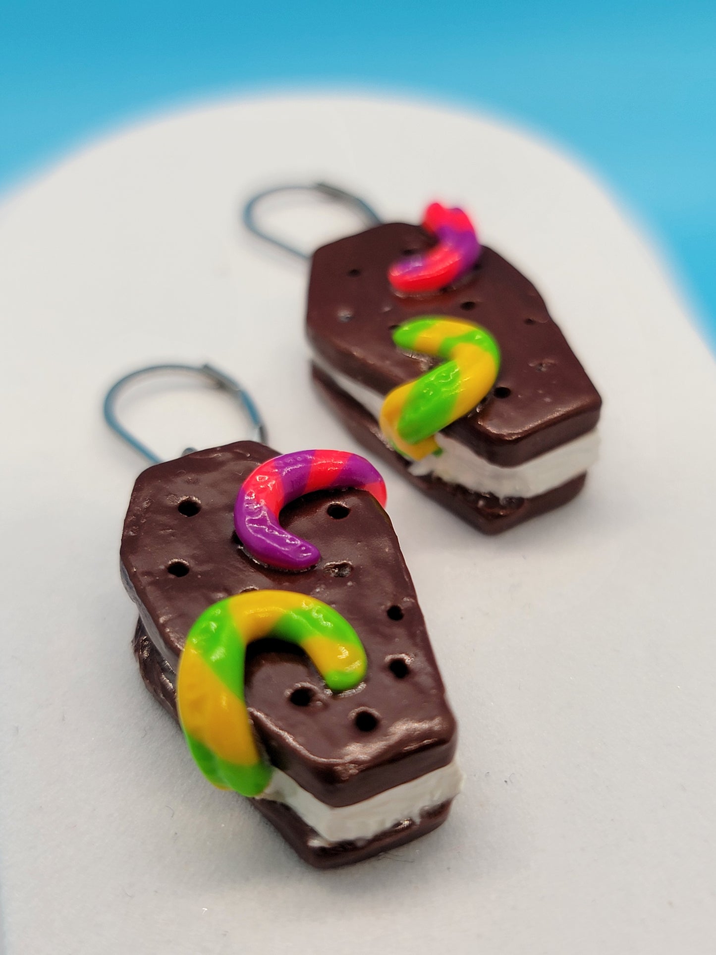 Worm ice cream coffin sandwich earrings