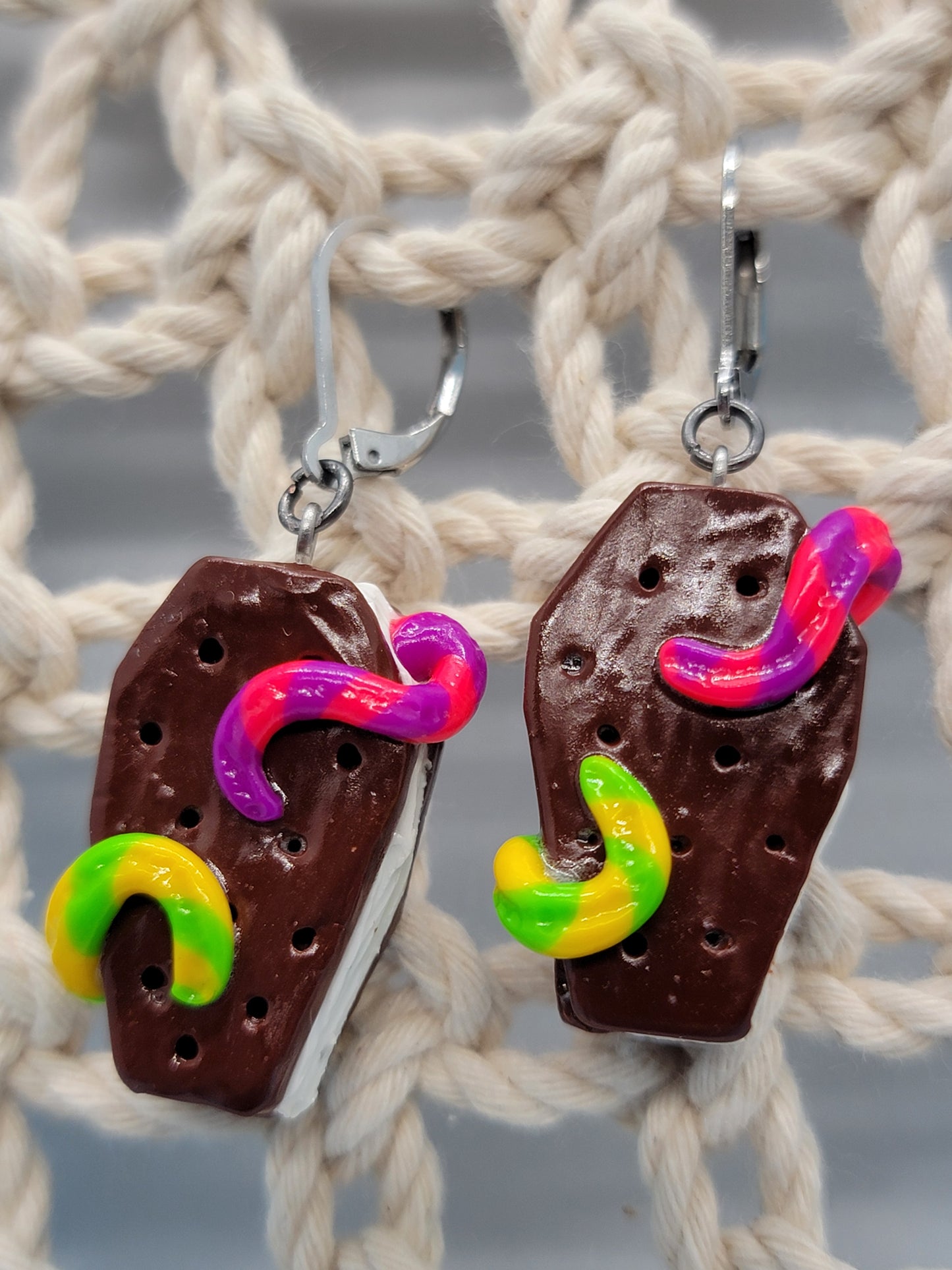 Worm ice cream coffin sandwich earrings