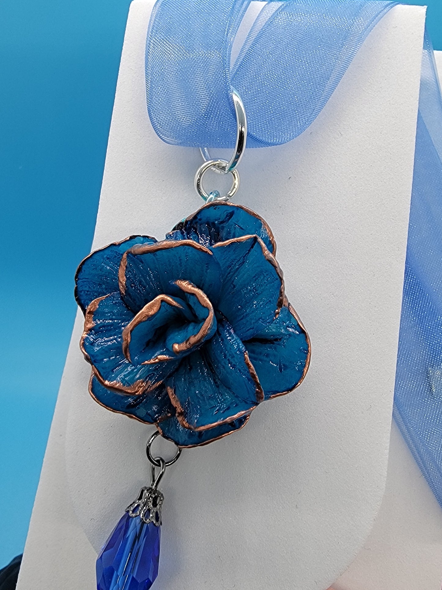 Blue rose necklace